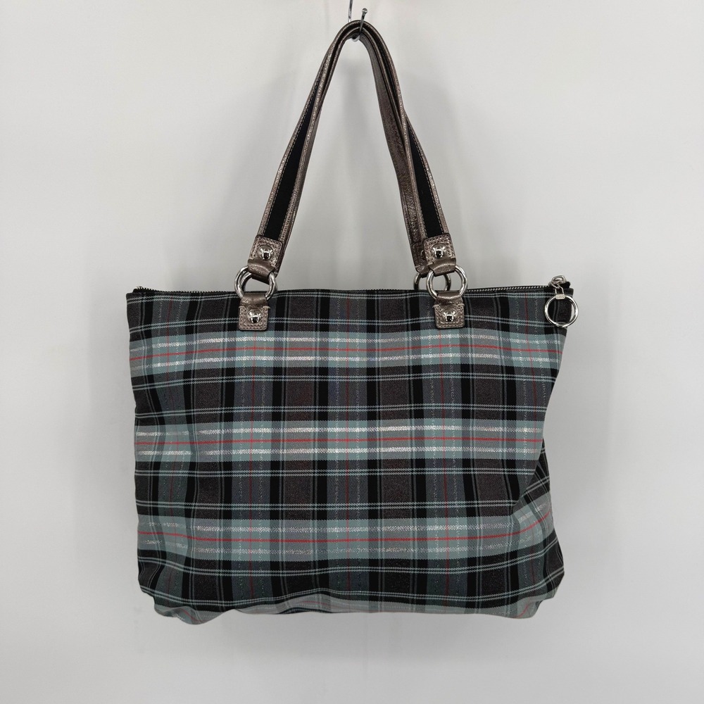 Coach Poppy Tartan Plaid Glam Tote Bag Metallic Patent Leather Limited Edition - Picture 3 of 16